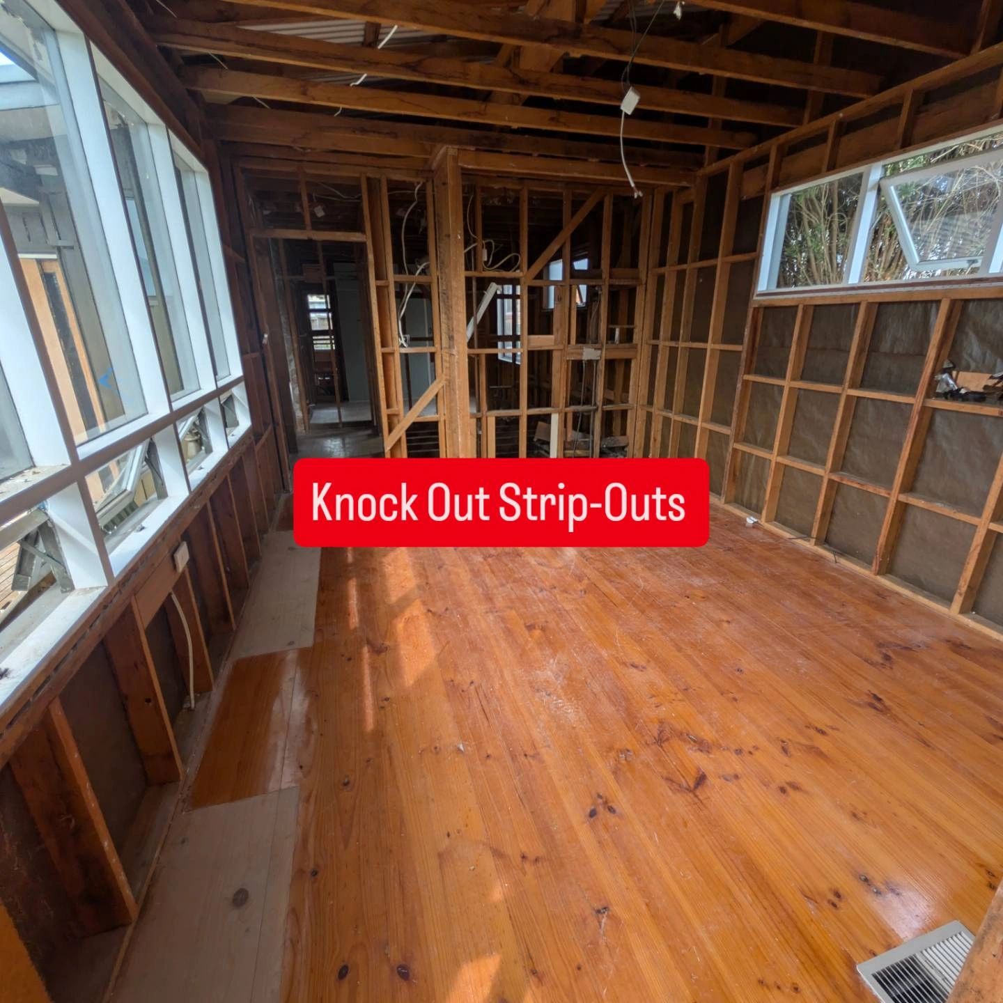 Sunroom renovation with exposed framing